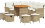 vidaXL 6-tlg. Garten-Sofagarnitur mit Kissen L-Form Beige Poly Rattan