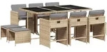 vidaXL 11-tlg. Garten-Essgruppe mit Kissen Beigemischung Poly Rattan