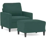 vidaXL Sessel mit Hocker Dunkelgr&uuml;n 60 cm Samt
