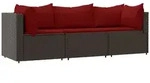 vidaXL 3-tlg. Garten-Lounge-Set mit Kissen Braun Poly Rattan