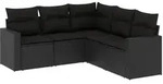 vidaXL 5-tlg. Garten-Sofagarnitur mit Kissen Schwarz Poly Rattan