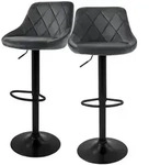 ML-Design Barhocker 2er Set Grau Samtbezug mit R&uuml;ckenlehne und Fu&szlig;st&uuml;tze