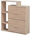 FineBuy Schuhkipper Holz 2 F&auml;cher Sonoma Eiche 12 Paar Schuhe Schuhschrank
