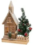 ECD Germany Holz-Weihnachtshaus LED, Warmwei&szlig;, 27x11x44 cm, Batteriebetrieben...