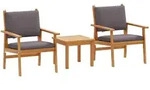 vidaXL Garten-Sofa-Set mit Kissen 3 pcs Braun Massivholz Akazie