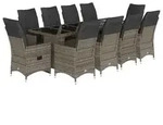 vidaXL 11-tlg. Garten-Bistro-Set mit Kissen Grau Poly Rattan