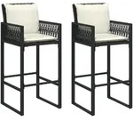 vidaXL Garten-Barhocker mit Kissen 2 Stk. Schwarz Poly Rattan