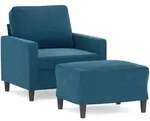 vidaXL Sessel mit Hocker Blau 60 cm Samt
