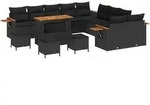 vidaXL Garten-Sofa-Set mit Kissen mit Speicher Schwarz Poly Rattan