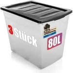 BigDean 3x 80 L Aufbewahrungsbox mit Deckel und Rollen gro&szlig; Budget Line Plastikbox