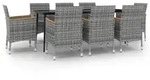 vidaXL 9-tlg. Garten-Essgruppe mit Kissen Poly Rattan und Glas