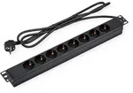 VALUE 19-Zoll-Steckdosenleiste 8fach, 1 HE, Schutzkontakt-Stecker, 2,8 m