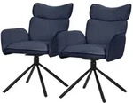 ML-Design Esszimmerst&uuml;hle drehbar 2er Set Dunkelblau Stoff, 360&deg; Drehstuhl mit