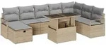 vidaXL Garten-Sofa-Set mit Kissen mit Speicher 9 pcs Beige Poly Rattan