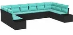 vidaXL Gartensofa-set 10 stk. 9-Sitzanzahl Schwarz und T&uuml;rkis