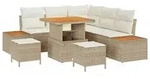 vidaXL Garten-Sofa-Set mit Kissen mit Speicher Beige Poly Rattan