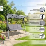 Gartenschaukel 3-Sitzer Hollywoodschaukel mit Dach grau