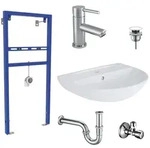 Belvit Waschbecken Komplettset 60 cm Keramik mit Armatur, Vorwandelement,...