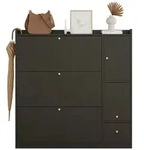 STILVORA Schuhschrank aus Spanplatte, Schwarz, 119x24x122 cm, mit Klappf&auml;chern
