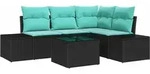 vidaXL Gartensofa-set mit Speicher Schwarz und T&uuml;rkis Poly-Rattan 3355725