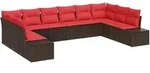 vidaXL Gartensofa-set 10 stk. 9-Sitzanzahl Braun und Rot Polyrattan 3355913