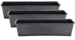 BigDean 3er Set Blumenkasten mit Untersetzer 70 cm lang Rattan-Optik anthrazit...