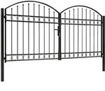 vidaXL Zauntor Doppelfl&uuml;gel Gew&ouml;lbte Spitze Stahl 300 x 125 cm Schwarz