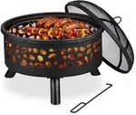 Relaxdays Feuerschale mit Grillrost & Funkenschutz, Sch&uuml;rhaken, Kohlerost, &Oslash; 60 cm,