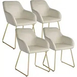 tectake Esszimmerstuhl Jeane, Samtoptik, Kufengestell - 4er Set Samtoptik creme/gold