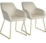 tectake Esszimmerstuhl Jeane, Samtoptik, Kufengestell - 2er Set Samtoptik creme/gold