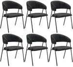 tectake Armlehnstuhl Bedano, gepolstert, Webstoff, 150 kg - 6er Set schwarz