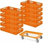 BRB 10 B&auml;ckerkiste/Euroboxen, LxBxH 600x400x90 mm, orange + Transportroller