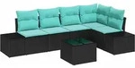 vidaXL Gartensofa-set mit Speicher Schwarz und T&uuml;rkis Poly-Rattan