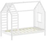 ML-Design Kinderbett 80x160 cm Wei&szlig; mit Lattenrost, Hausbett mit Dach & Fenster,