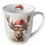 Ambiente Tasse 10cm Porzellan mit Weihnachtshirsch Motiv - 0,4L Keramiktasse