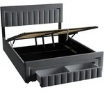 MODFU Polsterbett Samt Dunkelgrau 160 x 200 cm mit LED-Beleuchtung und Schubladen