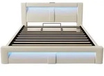 MODFU Polsterbett Samt Beige 180x200 cm mit Stauraum, LED-Beleuchtung und