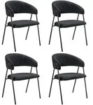 tectake Armlehnstuhl Bedano, gepolstert, Webstoff, 150 kg - 4er Set schwarz