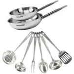 Set aus 2 Edelstahlpfannen 24 und 28 cm und 6 Edelstahlutensilien Fackelmann...