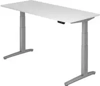 Hammerbacher Sitz-Steh-Schreibtisch elektrisch 180x80cm Wei&szlig;/silber