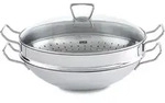 Fissler - Nanjing - Wok mit Glasdeckel und Dampfkorb 35 cm