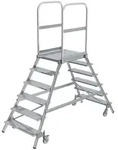 Podesttreppe beidseitig begehbar mit Federrollen Aluminium geriffelt 6 Stufen