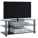 Ebuy24 Zumbo TV-M&ouml;bel mit 3 Glasb&ouml;den Silberfarbig, Schwarzglas.