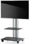 VCM Tosal silber Fernsehst&auml;nder mit Regal Schwarzglas inkl. Rollen