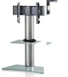 VCM Findal Fernsehtisch mit 1 Glasregal und Glasfuss Silberfarbig, Mattglas.