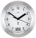 AMS F5923 Funkwanduhr mit silbernem Aluminium-Frontring und Temperaturanzeige