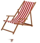 Erst-Holz Deckchair rot-wei&szlig; Strandstuhl Gartenstuhl Buche dunkel Sonnenliege