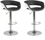 Gramma Barhocker schwarz und weiss Kunstleder, Fuss in Chrome mit Gasdruck. 2er Set