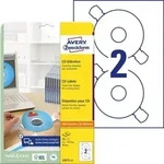 AVERY Zweckform CD/DVD Etiketten L6015-25 haftend DIN A4 Wei&szlig; 25 Blatt &agrave; 2