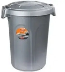 Stefanplast Tom 46-Liter-Abfalleimer in Silber mit Deckel, Griffen und Clipverschluss